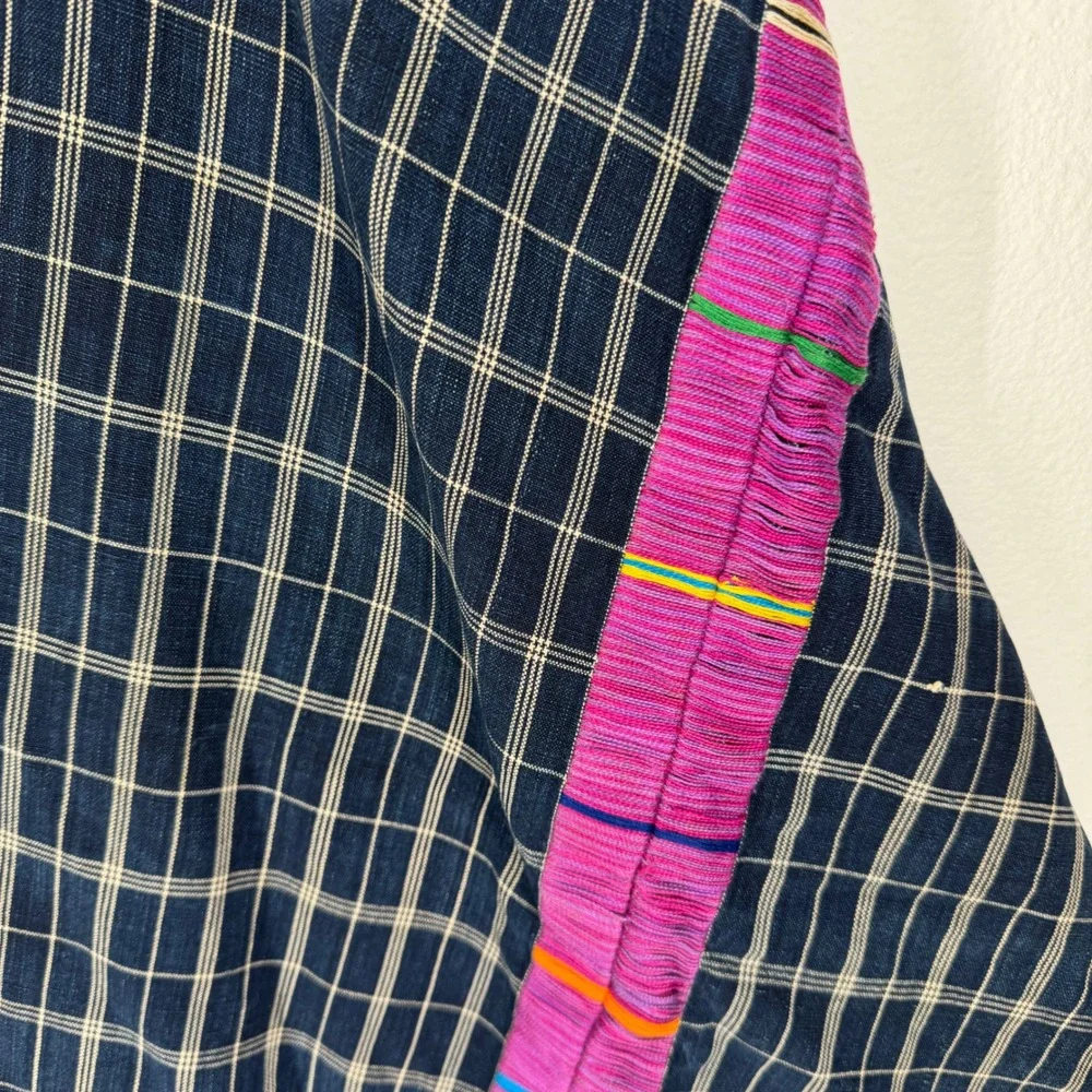Vintage Habitat Navy Grid Plaid Woven Midi Skirt Side Zip Eclectic Boho Textured - Picture 5 of 9